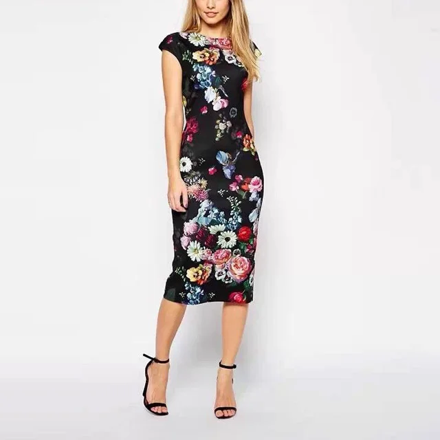 New Fashion Summer Women Dresses Elegant Floral Printed Dress Lady
