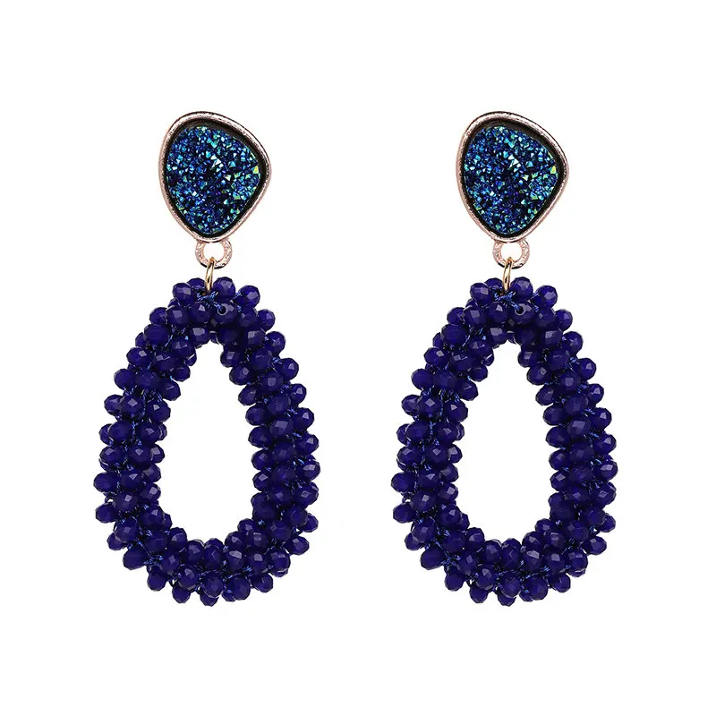 JURAN Новое поступление хорошее качество мода ручной работы хрустальные бусины серьги эффектное ожерелье с каплевидными кристаллами серьги для женщин - Окраска металла: blue