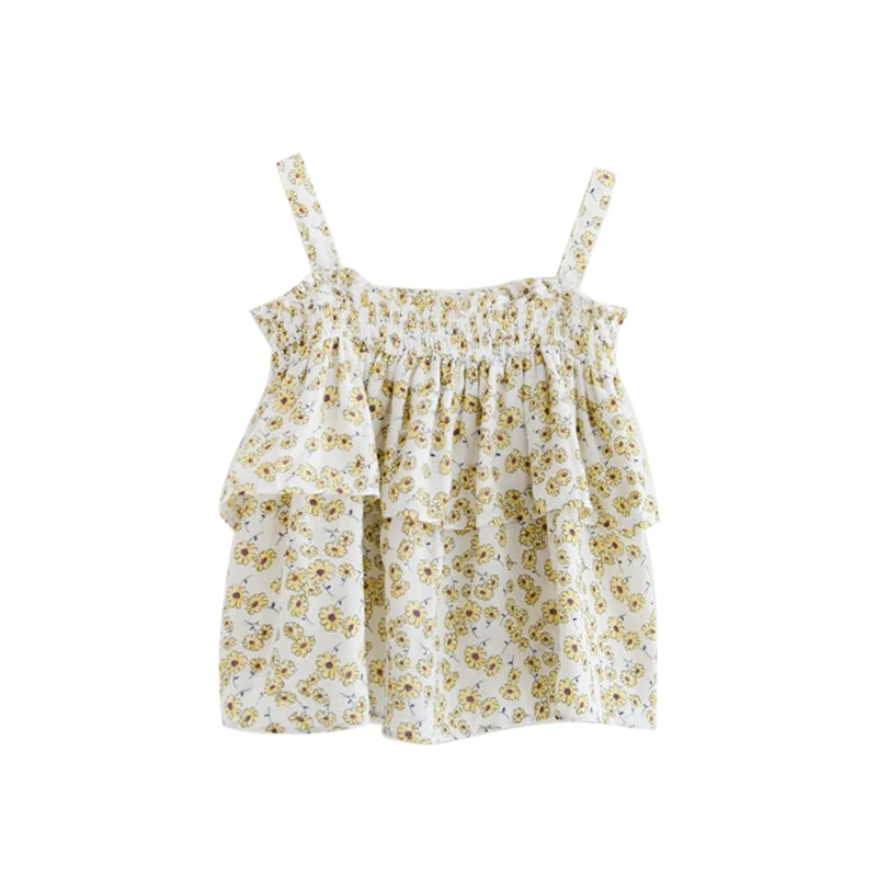 Fashion Baby Girls Blouses Shirts Cute Ruffle Sling Top Sleeveless Floral Summer Clothing For 2-7Y Kids Children Wholesale - Цвет: 02