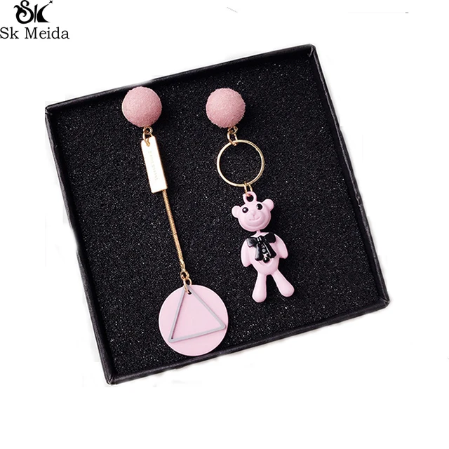 Bear Asymmetrical Earrings Simple Geometric Anti Allergic Bear Asymmetrical Earrings Simple Geometric Anti Allergic Sweet Autumn Winter Female C