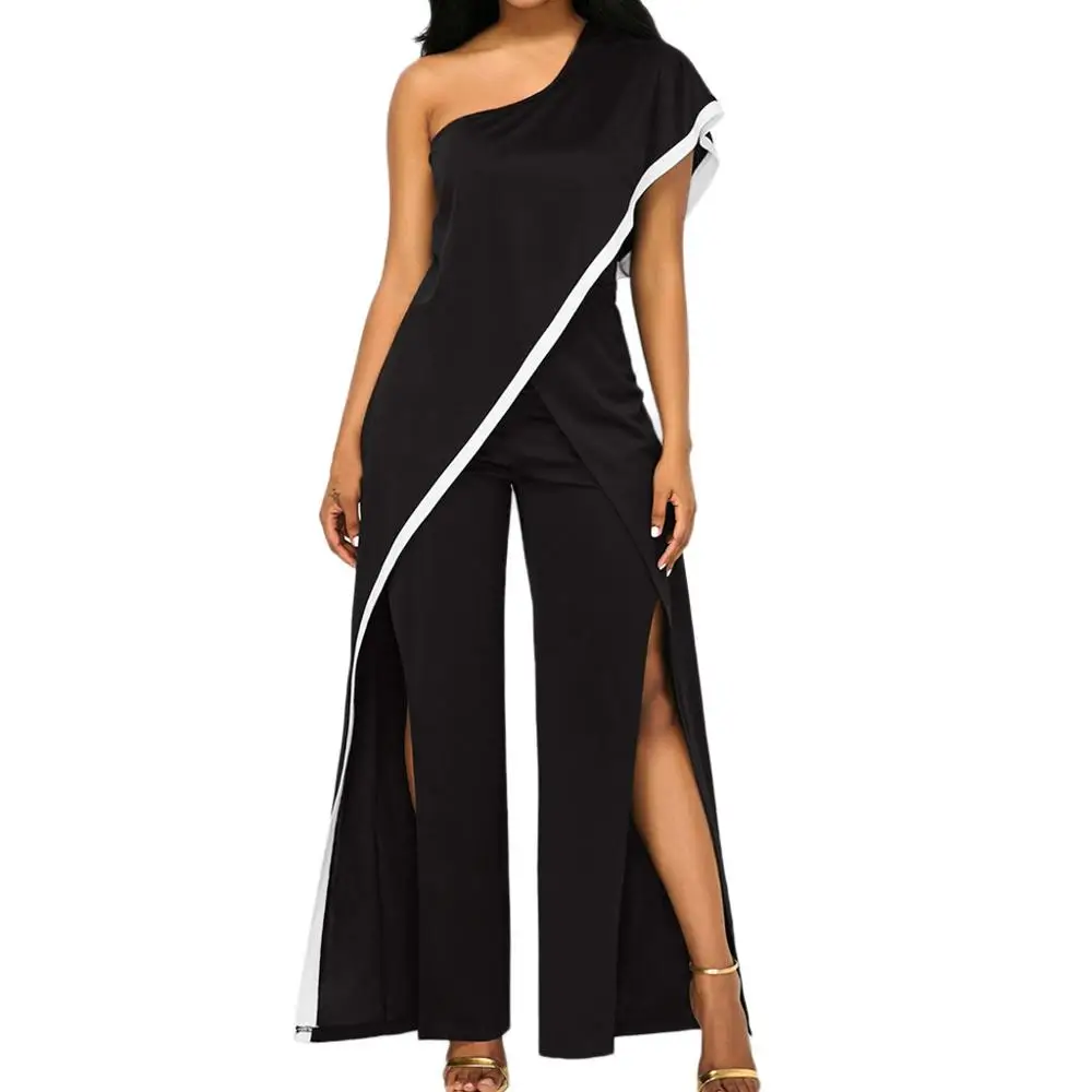 

Elegant Women Off Shoulder Jumpsuit Split Wide Leg Ankle Length Pants Strapless Jumpsuit Summer Beach Party Clubwear ED