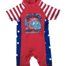 Bonverano(ТМ) для мальчиков, летний пляжный костюм, купальный костюм с защитой от ультрафиолета 50+, защита от ультрафиолета, защита от ультрафиолетовых лучей S/S из натуральной кожи на молнии красный сине-белые в красно-белую полоску; детский Рашгард