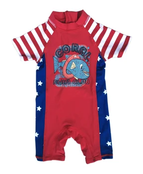 

Bonverano(TM) Boys' Sunsuit UPF 50+ UV Protection S/S Zipper Red Blue White Red Stripe Rashguard