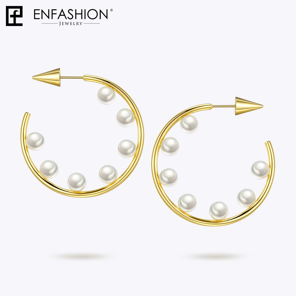 Enfashion, жемчужные серьги-кольца с шипами, золотые кольца, круглые серьги для женщин, серьги из нержавеющей стали, модное ювелирное изделие EB181075 - Окраска металла: Gold color