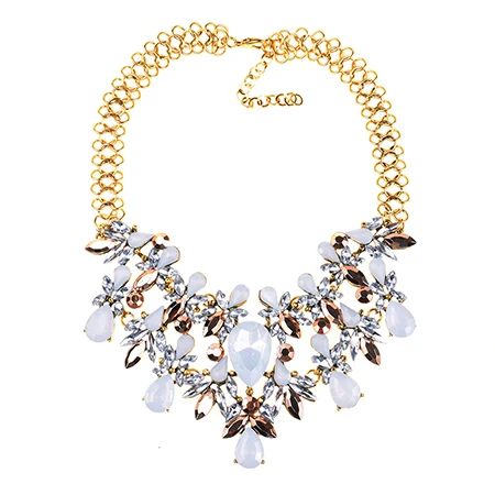Женское модное многослойное массивное ожерелье с цветным цветком в стиле бохо, массивное ожерелье с драгоценными камнями, роскошное Брендовое ювелирное изделие - Окраска металла: white