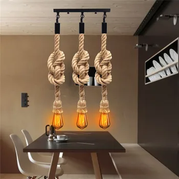 

E27 Retro Three Head Hemp Rope Pendant Lamps Bulb Holder Hanging Lights Fixture For Country Vintage Industrial Style Home Decor