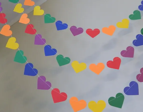 Rainbow Paper Heart Garland 10ft Wedding Decor Kids