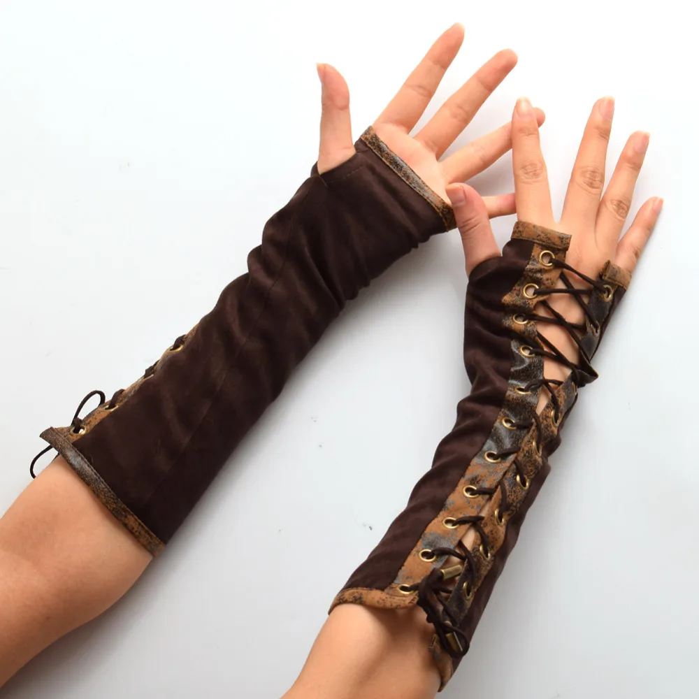 1pair Retro Women Lolita Steampunk Armband Gloves Vintage Victorian Tie