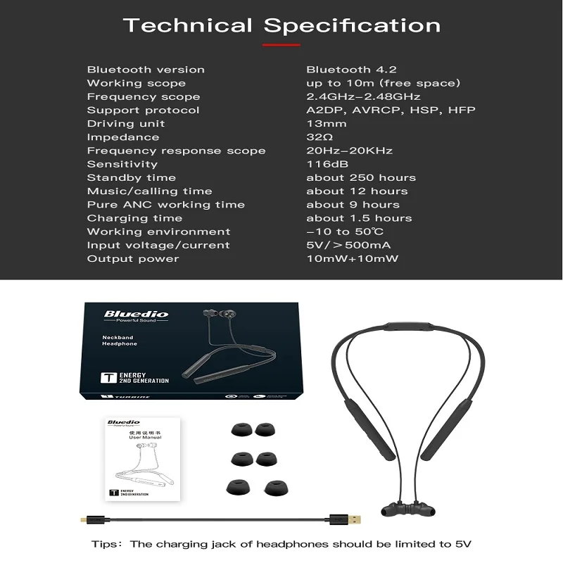 Bluedio TN2 Bluetooth наушники мини-Активная шумоподавление стерео звук Спортивная беспроводная гарнитура с микрофоном