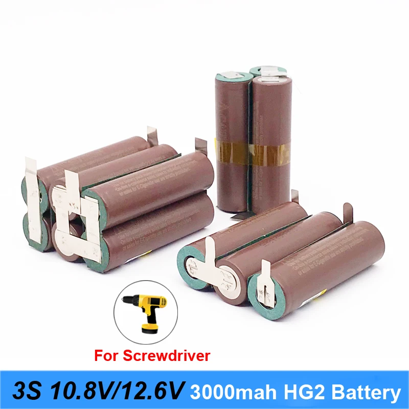 Аккумулятор 18650 hg2 3000mAh 20 ампер для 10,8 v 12,6 v отвертка батарея сварные полоски для пайки 3S 3S2P 12,6 v батарейный блок(на заказ