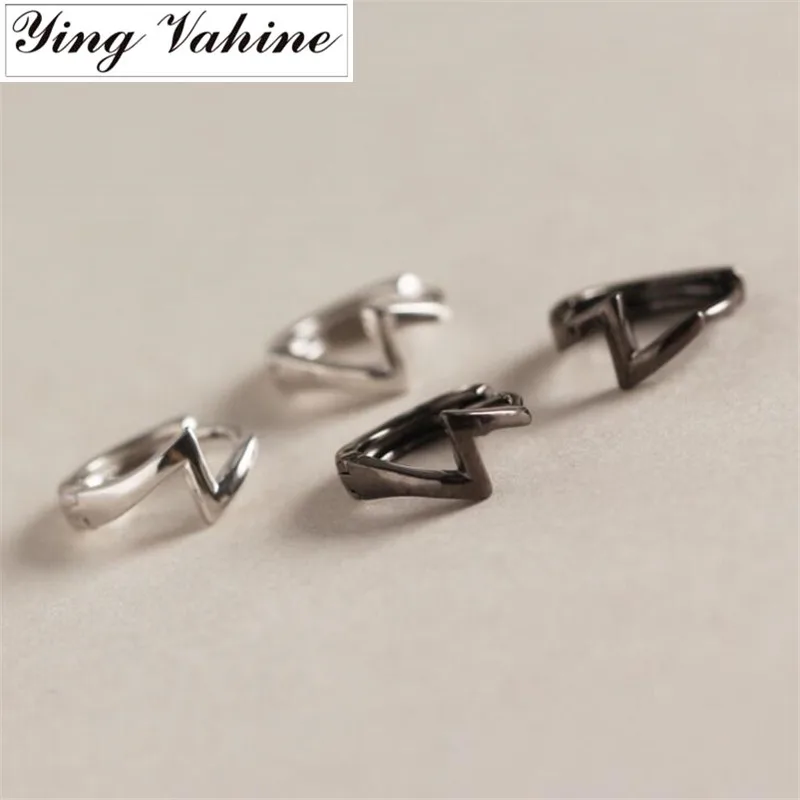 

ying Vahine Punk Style Female Round Earrings 100% 925 Sterling Silver Gun Black Lightning Pattern Stud Earrings for Women