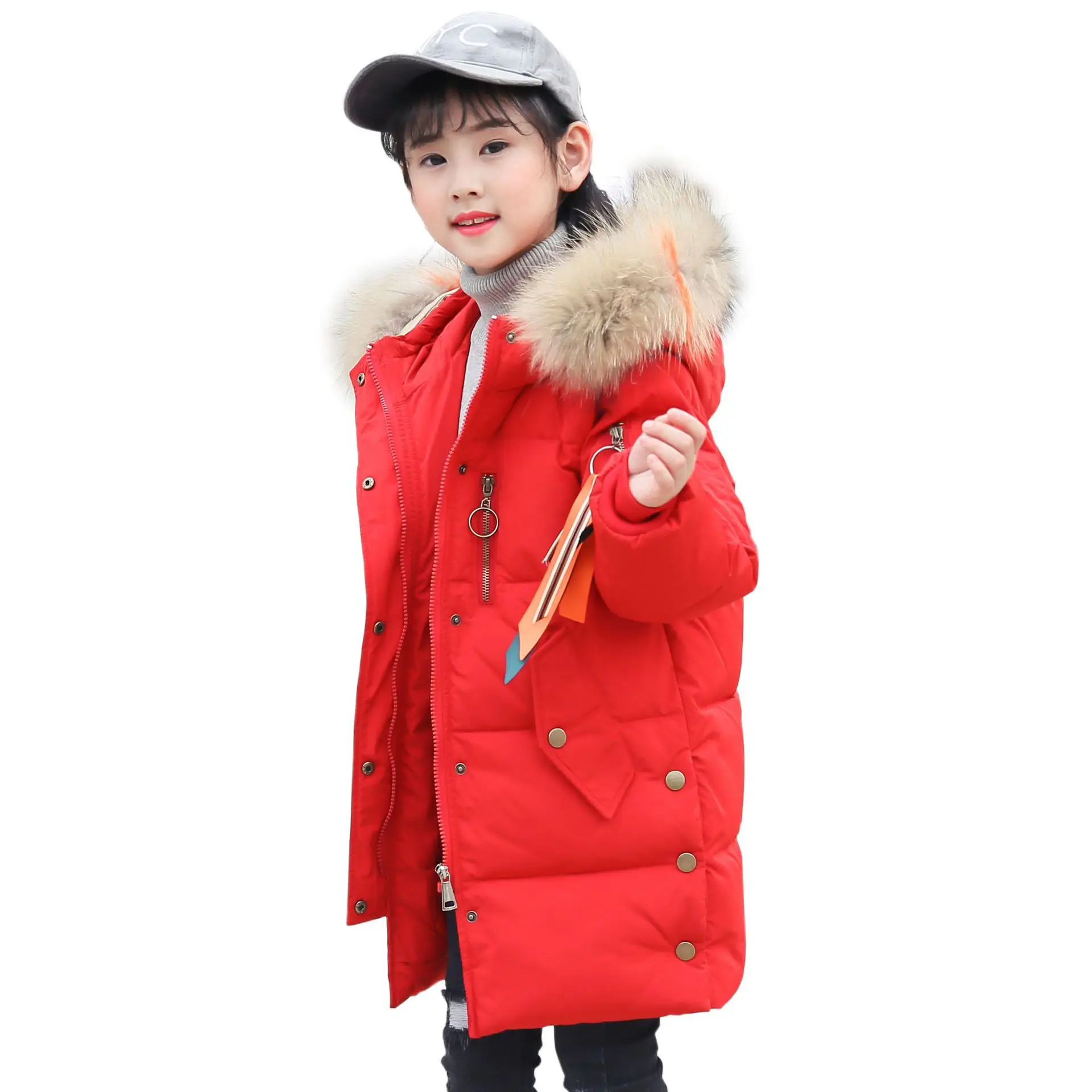

Children Winter Warm Down Parkas Girls Soft Fleece Fur Collar Hooded Down Jacket Boys Snow Comfortable Long Outerwear AA51893