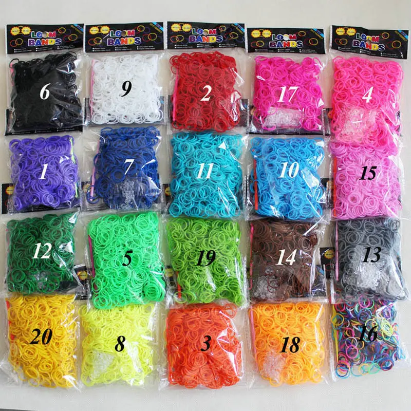 

Normal color rubber band colorful loom bands 600 pcs + 24 S clip + 1 hook 20 colors available girls diy fashion bracelet
