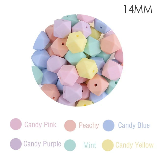 Let's Make Silicone Beads Hexagon Beads 14mm 10pc Food Grade Silicone Teether DIY Pacifier Clips Beads Necklace Baby Teether TYPE 2