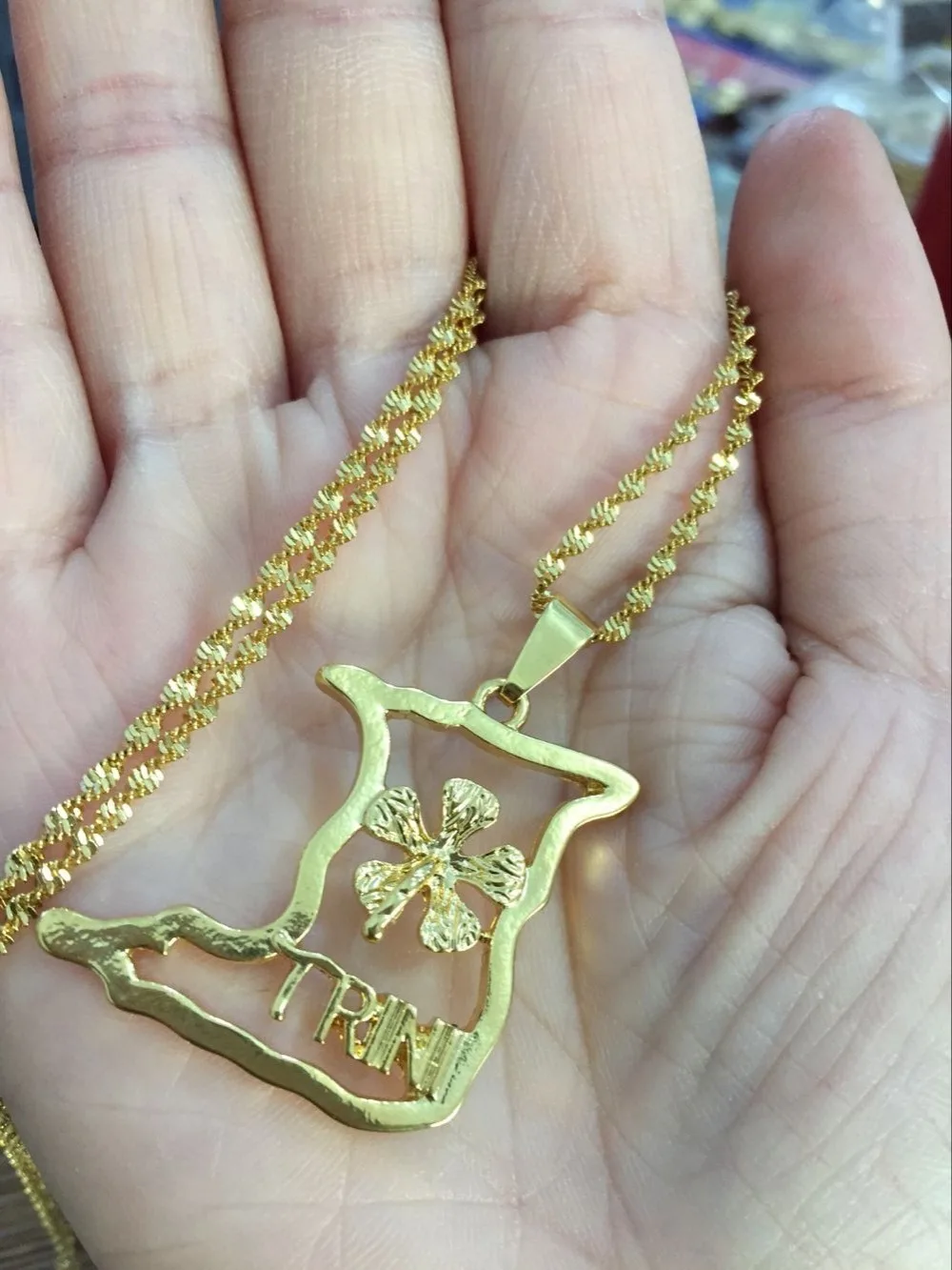 big gold flower Trinidad and Tobago Map Flag Pendant and Necklace women