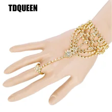 TDQUEEN горный хрусталь браслет для женщин Свадебные украшения золотой раб браслет и подвески Шарм с пальчиком Новая модная наручная цепочка