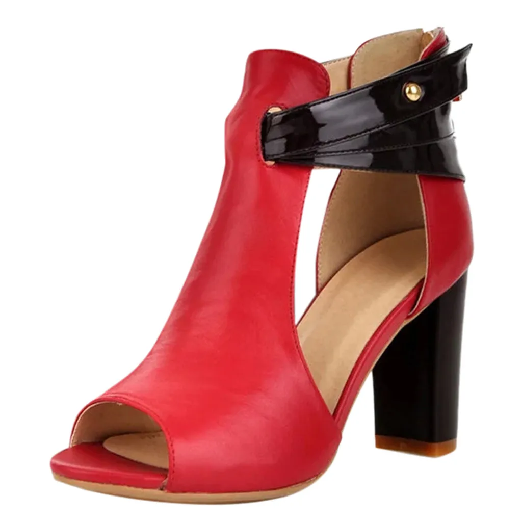 Женские босоножки на молнии с открытым носком на высоком каблуке; модные кожаные полусапожки на молнии с открытым носком; тонкие туфли - Цвет: Red
