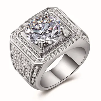 

HUITAN Brand Luxury Designers Jewelry Men Rings Silver Plated Zircon Crystal Party Anniversary Ring Geometric Shaped Ring