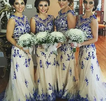

White Bridesmaid Dress Tulle Royal Blue appliques Robe Soiree Prom Dresses Bridesmaid Gown Long Wedding Party Dress