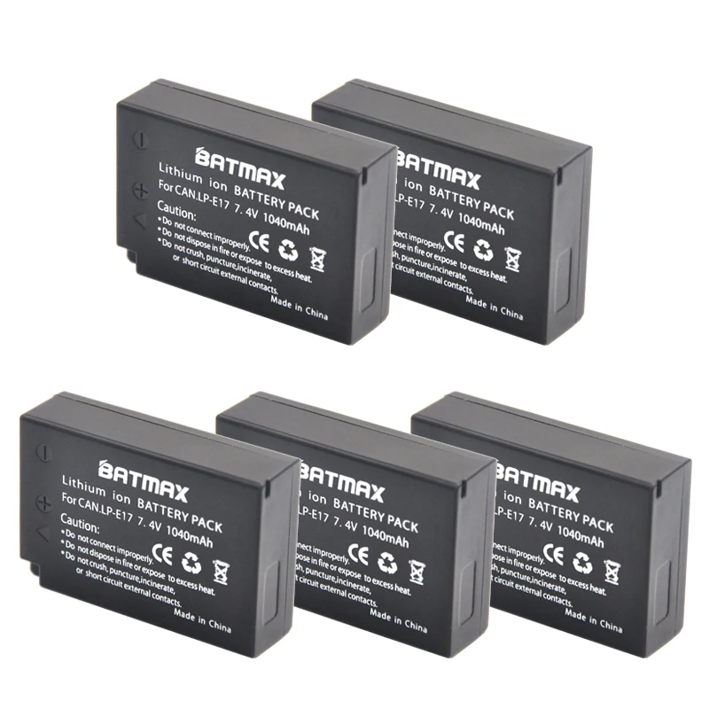 5 Pack LP E17 LPE17 LP E17 Rechargeable Batteries(1040mAh) for Canon For EOS M3 M5 750D 760D T6i
