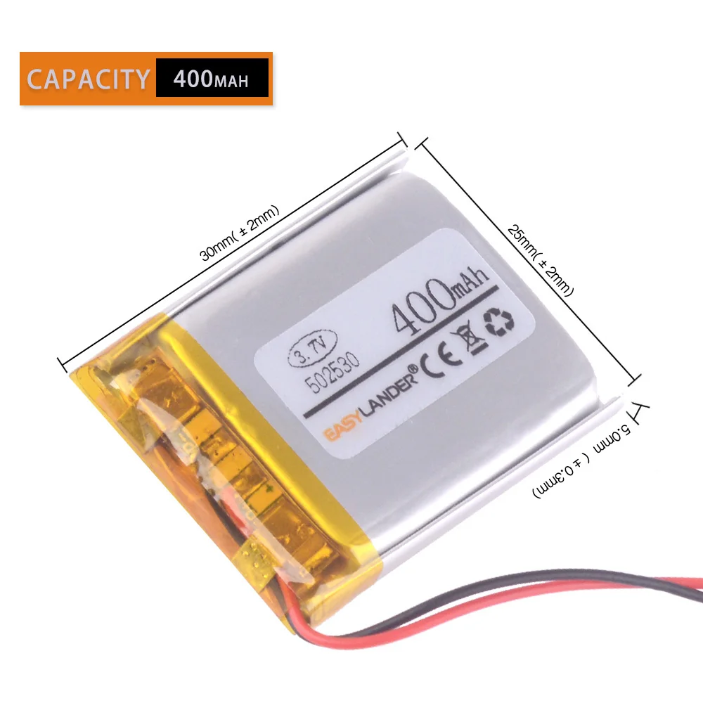 

502530 3.7V 400mAh Rechargeable Li-Polymer Li-ion Battery For MP3 MP4 MP5 GPS DVR Bluetooth Speaker toys Camera 052530 452530