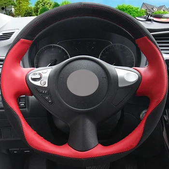 

Car Steering Wheel Cover Black Suede Red Genuine leather for Infiniti FX FX35 FX37 FX50 Nissan Juke Maxima 2009-2014 Sentra