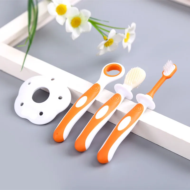 3pcs/a Set Infant Baby Toothbrush Silicone Baby Care Teether Shapes Training Safe Tongue Brush Kids Learning Teeth Brush