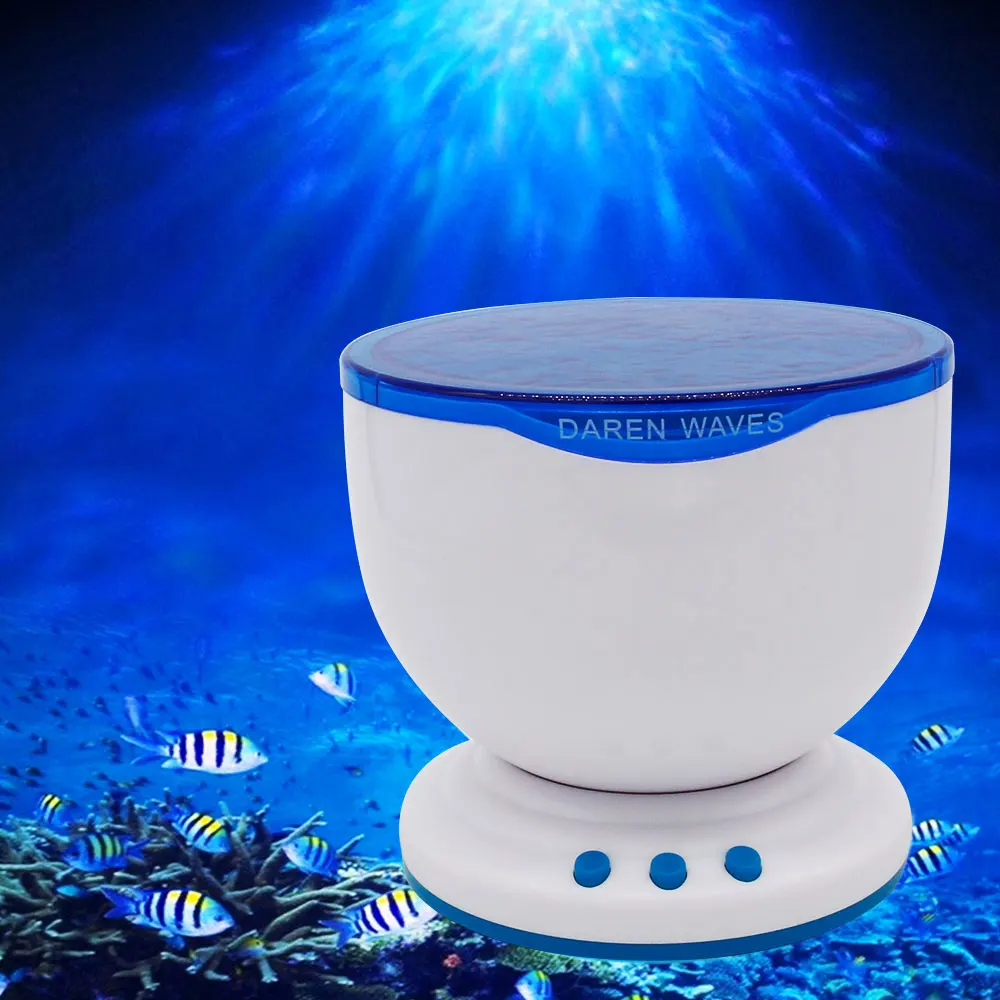 LED Night Light Projector Ocean Blue Sea Waves Projection Lamp With mini Speaker