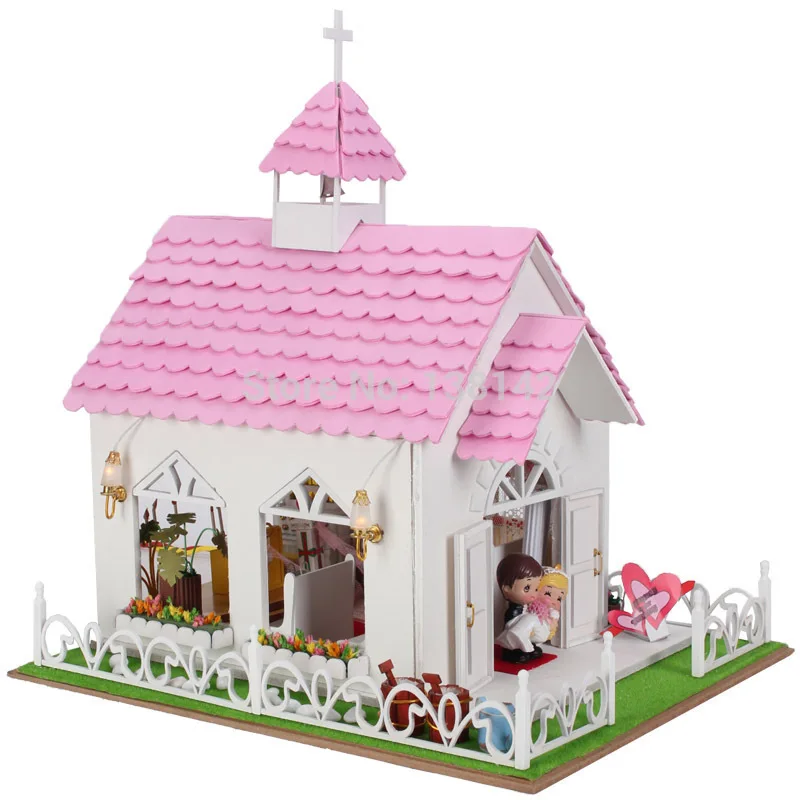 

13826 hongda large diy wooden dollhouse miniature doll house lights miniatura house for dolls toys free shipping