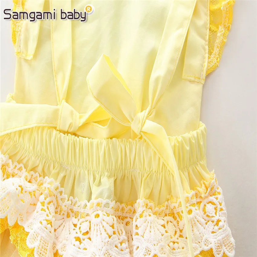 Samgami Baby Новое поступление Бель костюмы принцессы модный дизайн с рукавами-крылышками и открытой спиной; комбинезон с героями мультфильмов; летняя одежда для маленьких девочек
