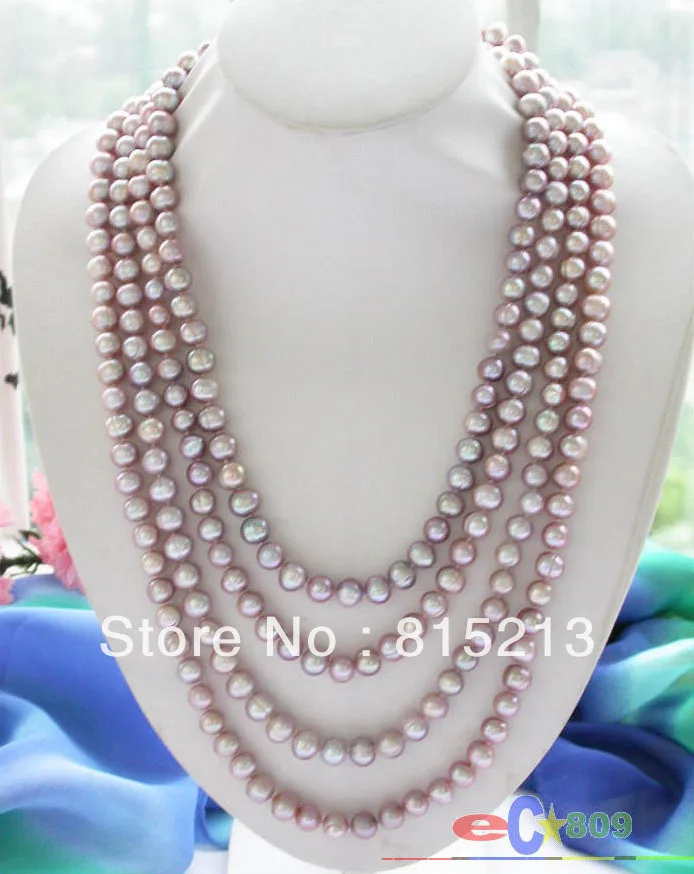 

FREE SHIPPING>@@> N1224 Long 100" 8-9mm lavender round freshwater cultured pearl necklace