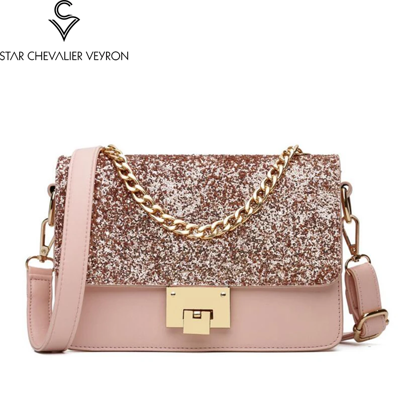 

2019 SCV 3 new colors Fashion trend shiny decoration women handbags Simple solid high quality pu leather women shoulder bags