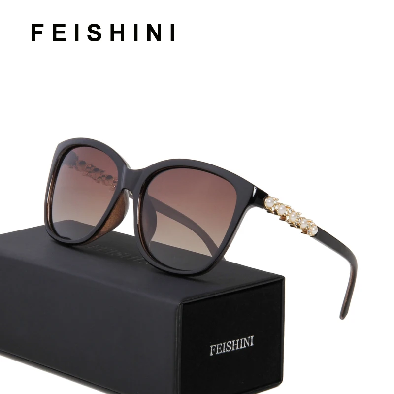 FEISHINI бренд УФ благородный Нежный Хрусталь градиентные линзы очки дизайнерские вождения Квадратные Солнцезащитные очки для женщин Поляризованные винтажные