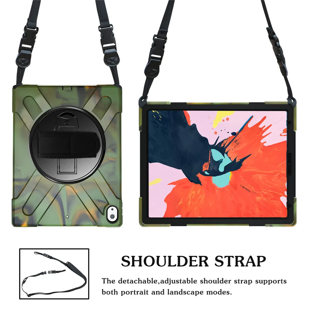 Противоударный детский чехол для IPad Pro 12,9 чехол для планшета сверхпрочный безопасный ПК силиконовый чехол-подставка с ручным плечевым ремнем - Цвет: Camouflage shoulder