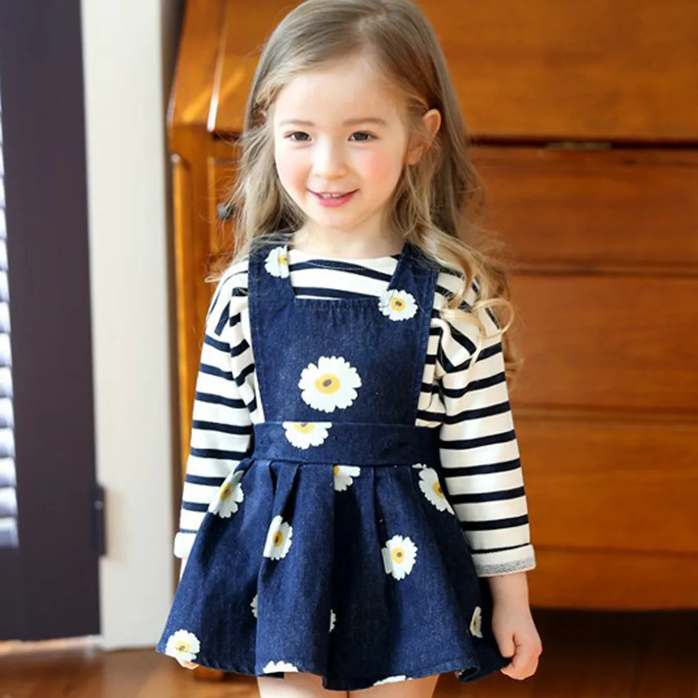 2017 New Toddler Kids Baby Girl Denim Print Princess Dress Sleeveless