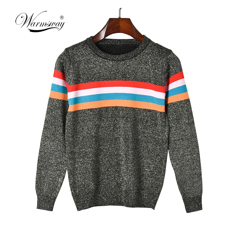 2018 retro kawaii lurex Sweater multicolored rainbow color stripe pull femme Sweater Blusas De Inverno Feminina Pullover C-211