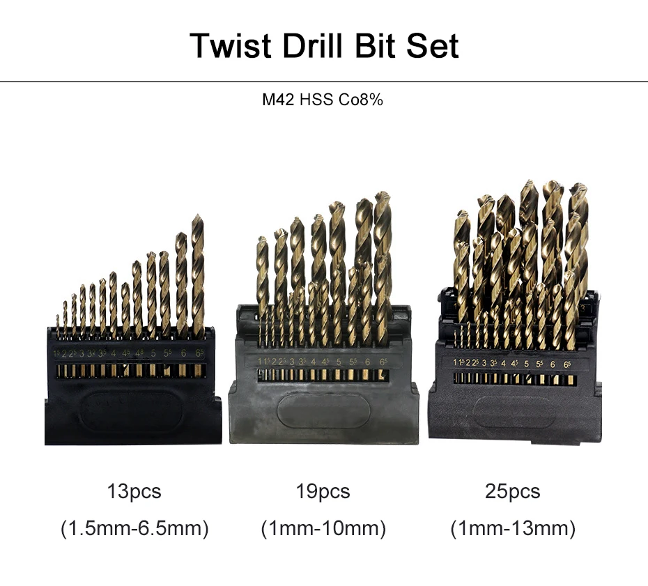25 шт. M42 HSS Сверло Набор для Metal содержат 8% высокое Кобальт медных, стальных, алюминиевых дерево Нержавеющая сталь бурении дрель