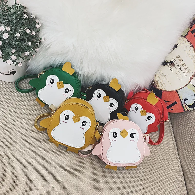  New 2019 Children Girls Messenger Bag Cartoon Penguin Cross Body Bags Handbag Kids Mini PU Leather  - 33005380230