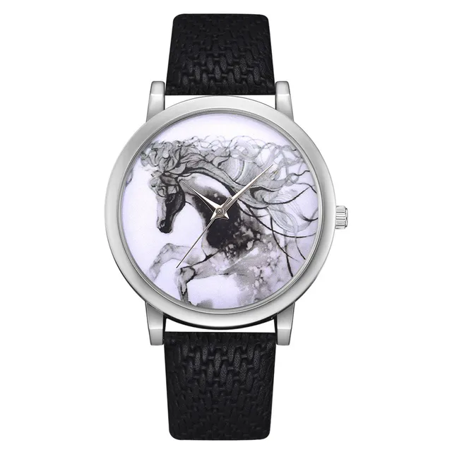 Woman Fashion Leather Band Analog Quartz Round Wrist Watch Animal horse pattern &hellip;