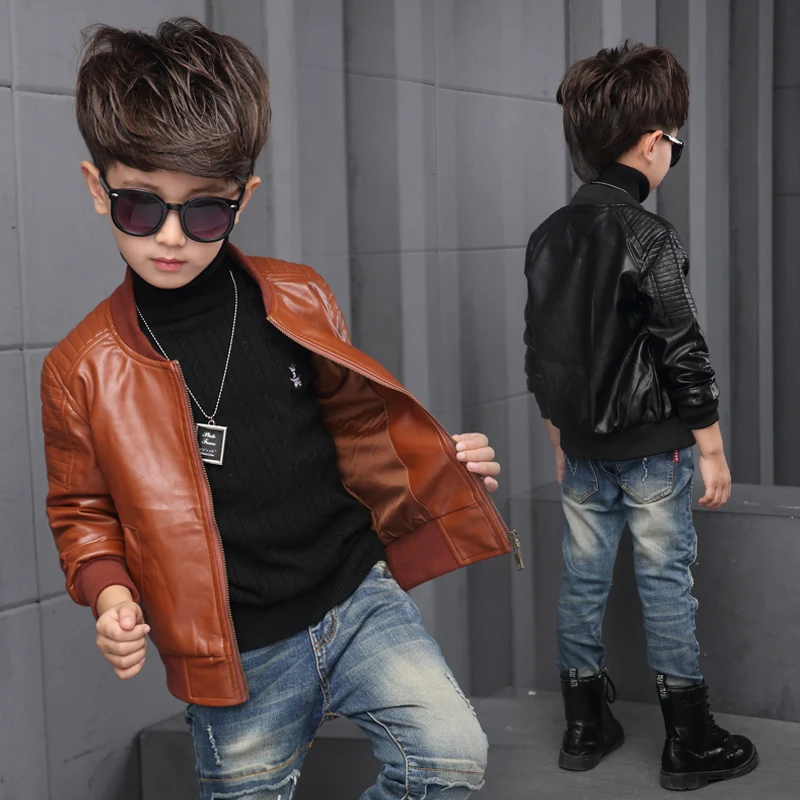 New Baby Boy Leather Jacket Boys Coat Black and Brown Color Children