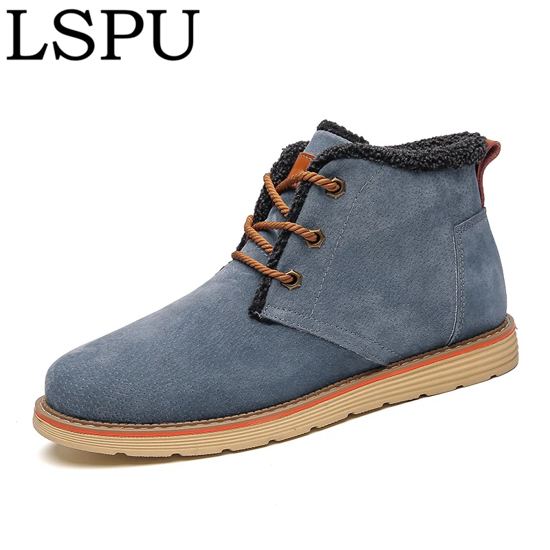 

High Top Genuine Leather Men Snow Boots Lace Up Warm Plush Casual Martin Boots Ankle Botas Fashion Winter Boots Men Size 36-43