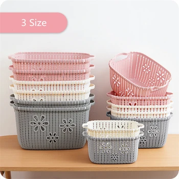 

JiangChaoBo Hollow Imitation Rattan Storage Basket Desktop Snacks Debris Storage Basket Kitchen Bathroom Plastic Basket Basket