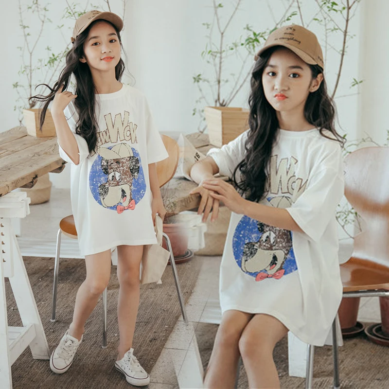 

Summer Little Girls Dress Toddler Girl Print Cotton White Shirt Dress Girl Tops Kids Teens 10 12 13 Robe Princesse Enfant Fille