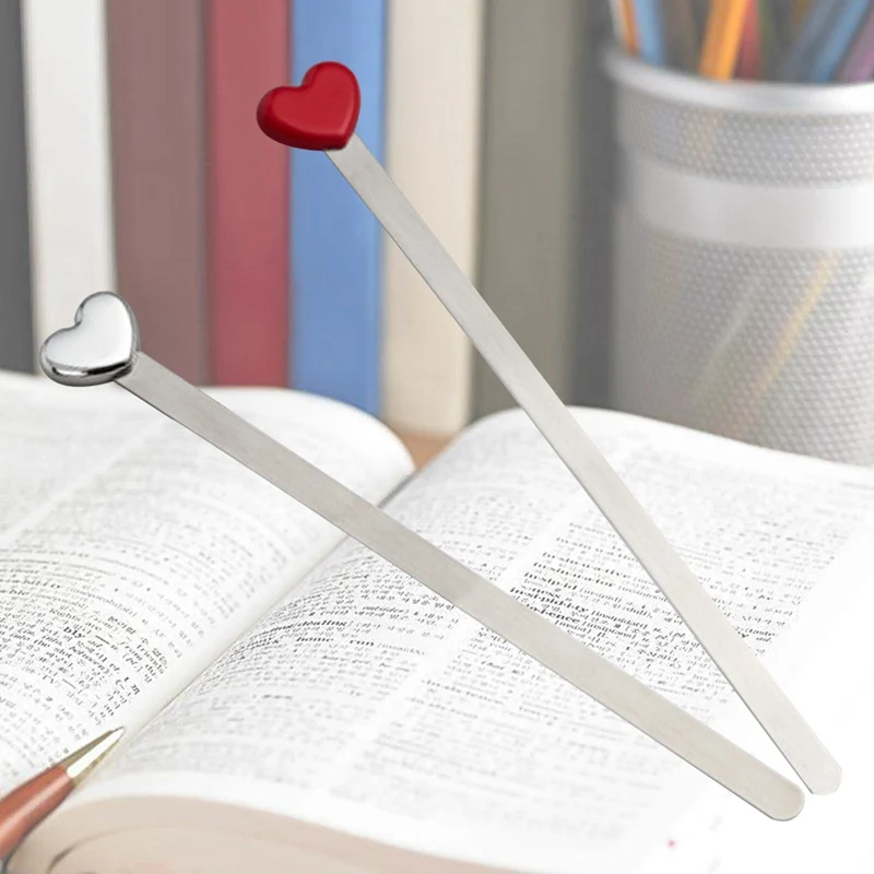 New Fashion Simple Design Red Sliver Love Heart Metal Bookmarks Creative Beautiful High Quality Bookmark Gift