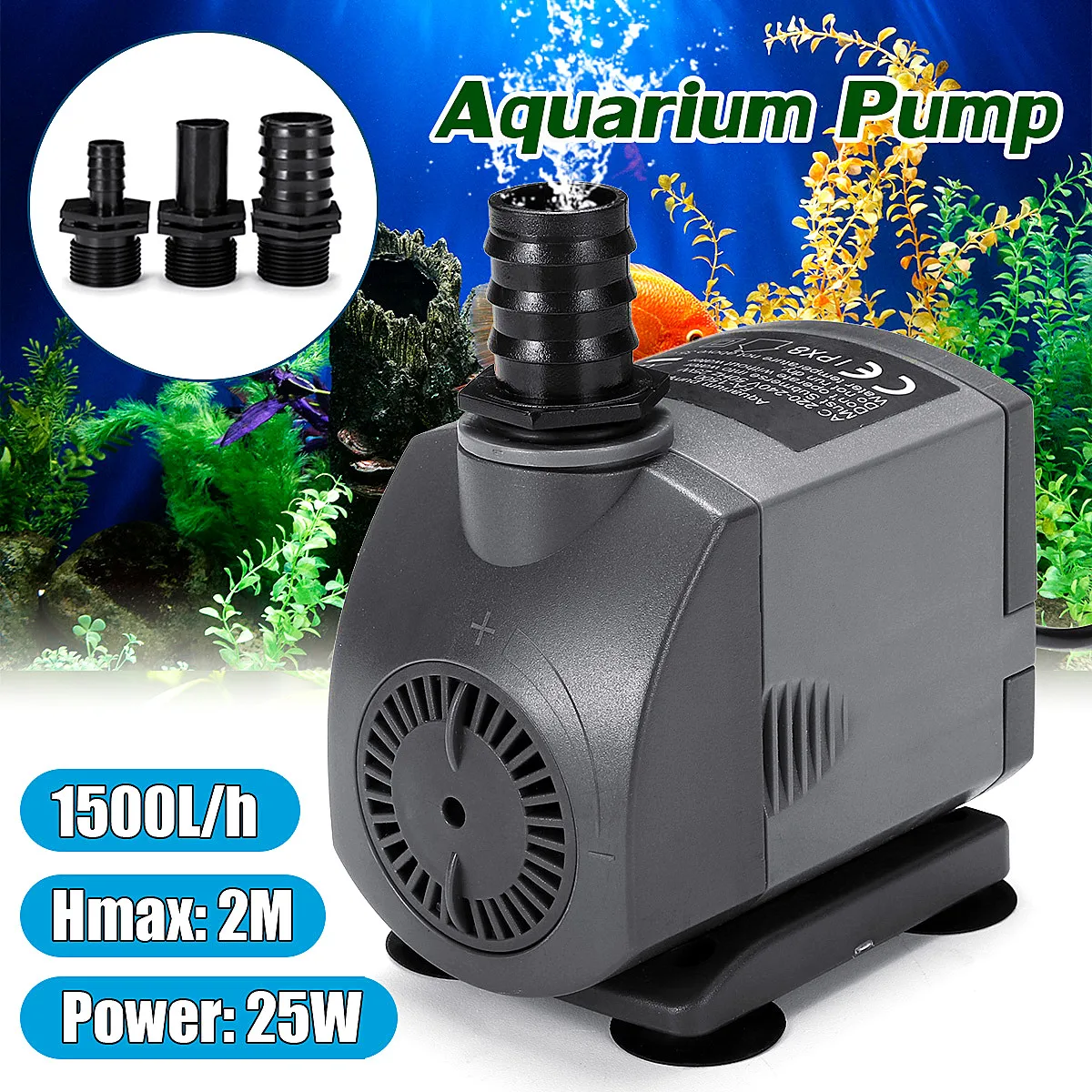 

FA1500 220V 25W Submersible Water Pump with 2M Power Cord 3 Nozzles For Waterfall Filter Fish Ponds Quiet And Wearable