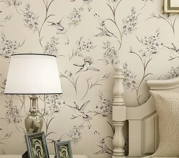 

Chinese style flower bird rice white beige light pink wallpaper study living room bedroom wedding room TV background wall paper