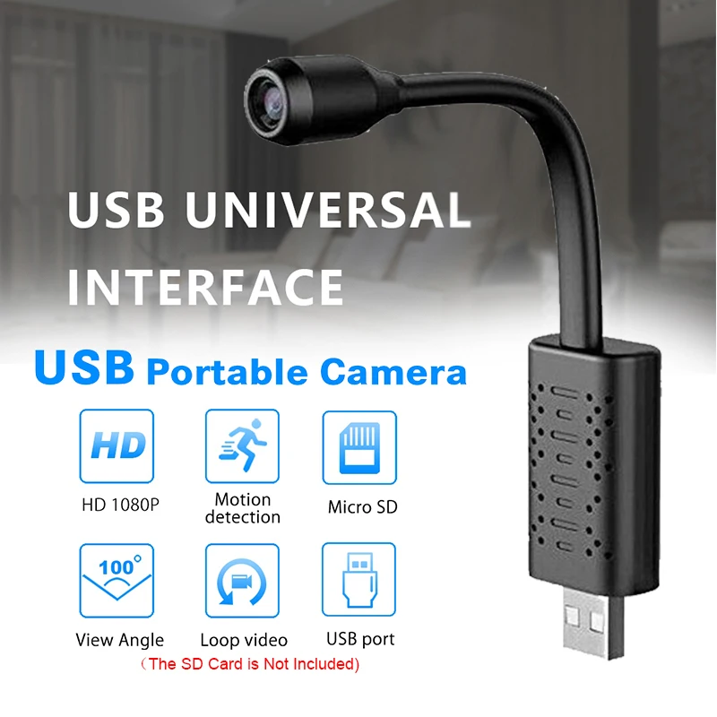 

U21 1080P HD Smart Mini USB Camera Motion Detection Loop Video 360 Arbitrary Rotation Angle support 8G-64G Card