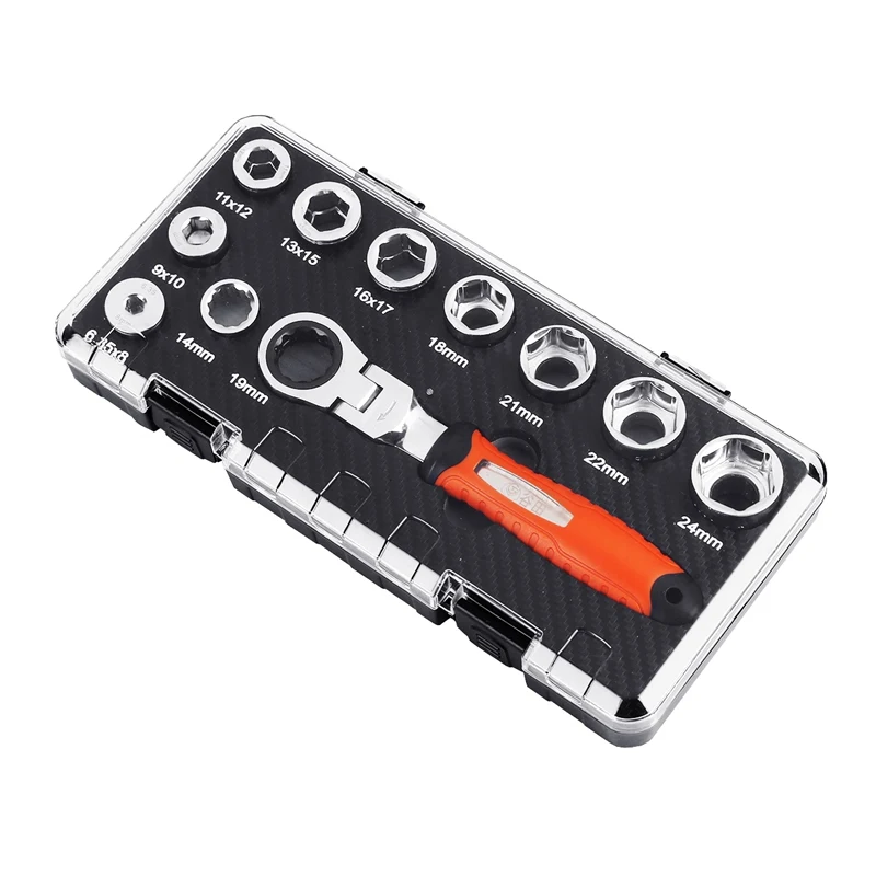 

11Pcs Socket wrench Activity Ratchet Torque Wrench Set 6.35-24mm Socket Adapter Key Ratchet Spanner Set Tool For Car Repair Tool