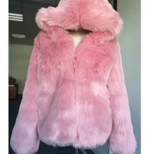 Модная зимняя шуба из искусственного лисьего меха, женские осенние парки, теплые плотные шорты, куртки с капюшоном, черные, розовые меховые пальто, женская уличная одежда