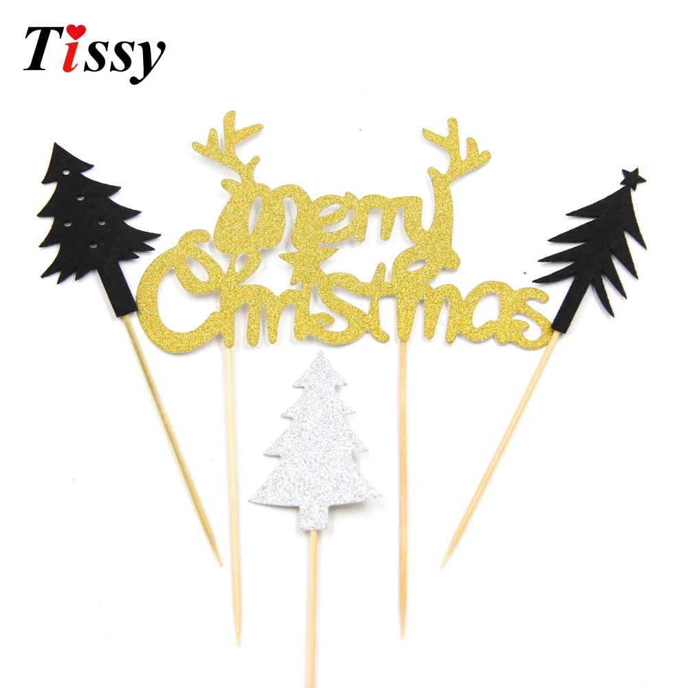 2Sets Christmas Cake Toppers Cupcake Toppers DIY Cakes Topper Picks Home Decor Wedding Birthday Christmas Party Decoration in Cake Decorating Supplies from